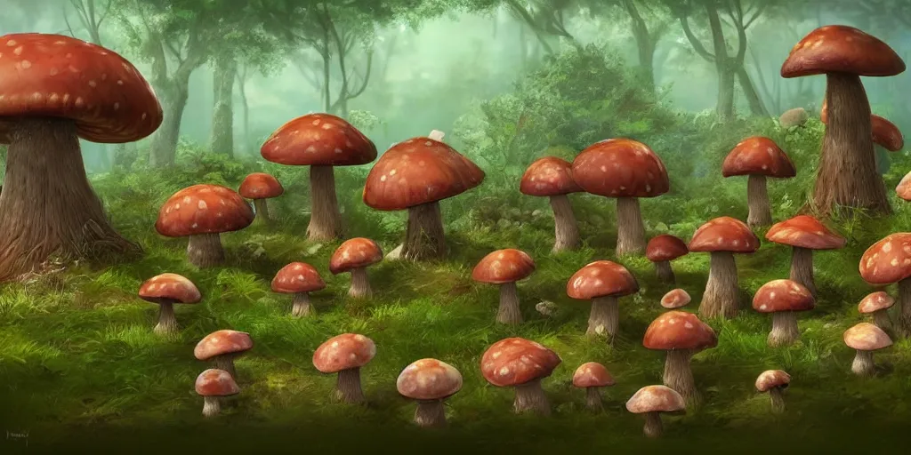 Prompt: mushroom fungus forest village, trending on artstation
