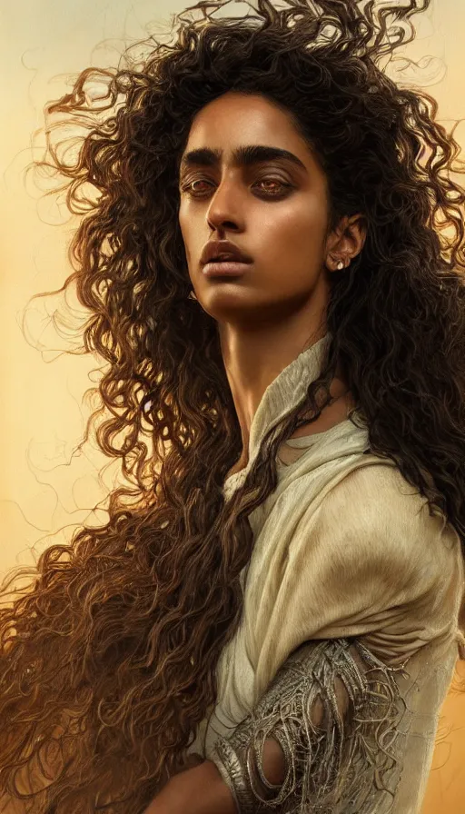 Image similar to imaan hammam, dancer, lord of the rings, sweaty insane, intricate, highly detailed, digital painting, artstation, concept art, smooth, sharp focus, illustration, unreal engine 5, 8 k, art by artgerm and greg rutkowski and alphonse mucha