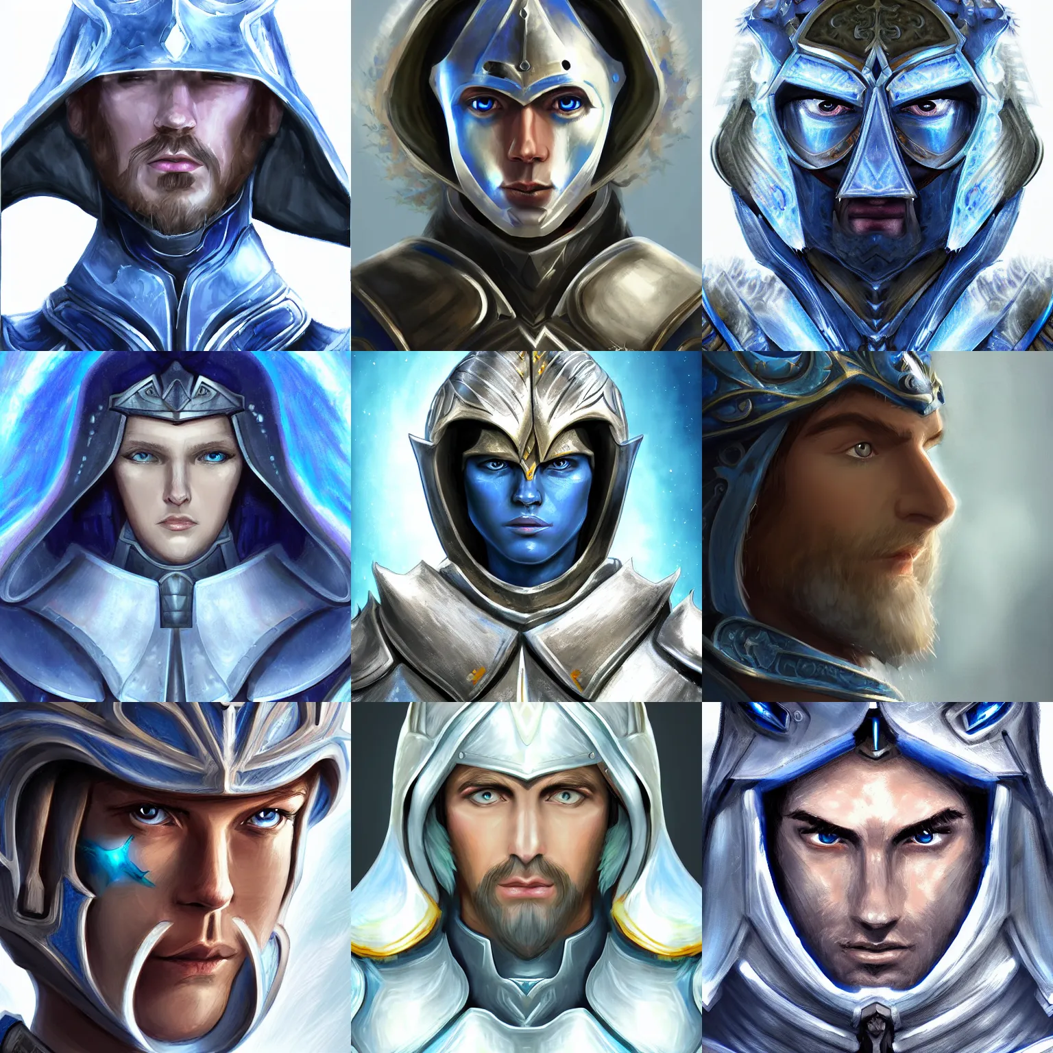 Prompt: Portrait of a paladin, closeup, white, blue, fantasy, digital art.