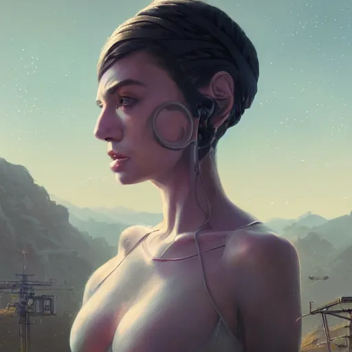 Image similar to highly detailed portrait of a robot woman, in gta v, stephen bliss, unreal engine, fantasy art by greg rutkowski, loish, rhads, ferdinand knab, makoto shinkai and lois van baarle, ilya kuvshinov, rossdraws, tom bagshaw, global illumination, radiant light, detailed and intricate environment