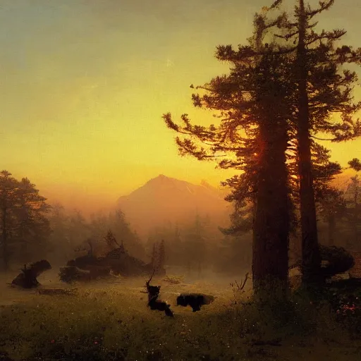 Image similar to an oil painting of a vivid apline tundra on a beautiful dawn by tuomas korpi carl spitzweg and greg rutkowski