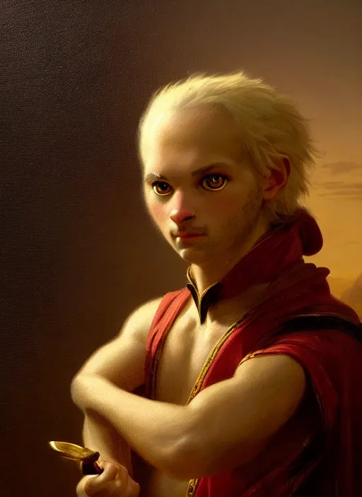 Prompt: a beautiful closeup shot from a fantasy film of a humanoid ferret with golden eyes wearing a loose tunic. an anthropomorphic ferret with gold eyes. portrait. joseph ducreux, greg rutkowski.