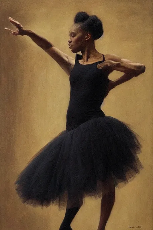 Image similar to portrait of a gorgeous graceful black prima ballerina, by donato giancola and berthold woltze.