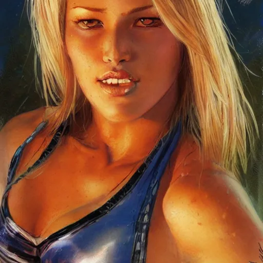 Prompt: blonde Hawaiian surfer girl by Greg Staples, artstation
