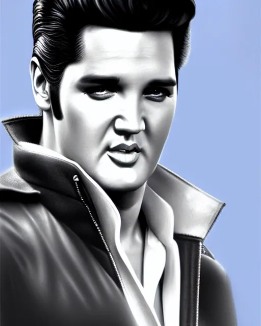Image similar to photo of Elvis Presley in the style of stefan kostic, realistic, sharp focus, 8k high definition, insanely detailed, intricate, elegant, art by stanley lau and artgerm