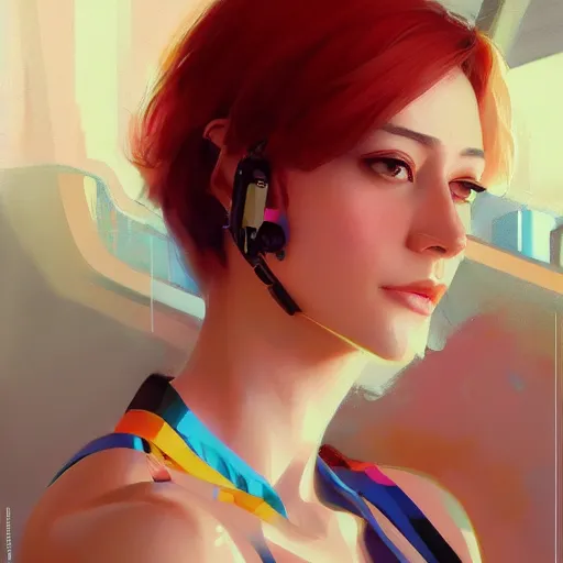 Image similar to half - circuits woman with cute - fine - face, pretty face, multicolored hair, realistic shaded perfect face, fine details by realistic shaded lighting poster by ilya kuvshinov katsuhiro otomo, magali villeneuve, artgerm, jeremy lipkin and michael garmash and rob rey