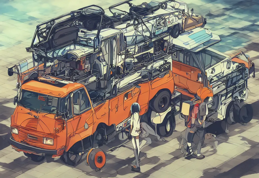 Prompt: An anime art of car GAZelle truck, digital art, 8k resolution, anime style, wide angle