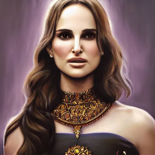 Image similar to a beautiful ornate painting of natalie portman by artists trending on artstation and deviant art