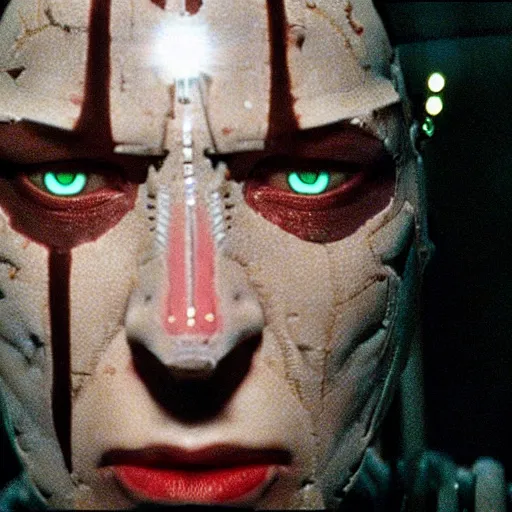 Prompt: movie still of cyborg with glowing third eye, cinematic composition, cinematic light, criterion collection, by david cronenberg