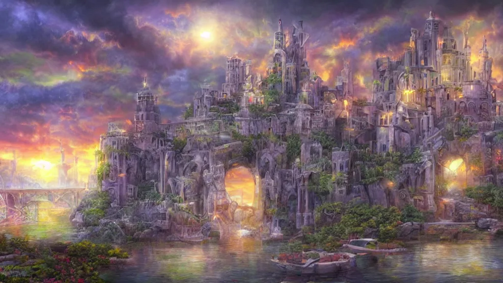 Prompt: beautiful secret city, illustration by anne stokes, colorful, matte painting 3 - d 4 kcreative design 8 k digital art