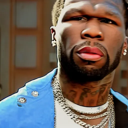 Image similar to 5 0 cent in the music video for playboi carti's meh, blue color palette