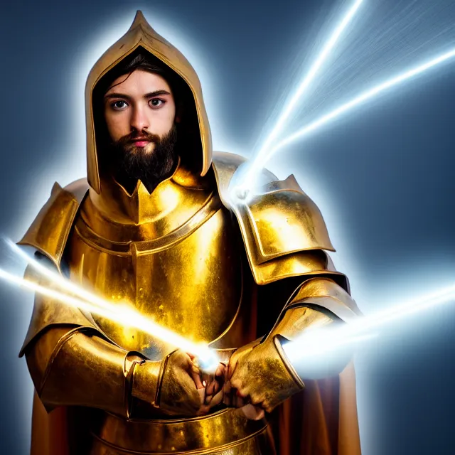 Prompt: photo of a holy paladin with light powers, highly detailed, 4 k, hdr, smooth, sharp focus, high resolution, award - winning photo