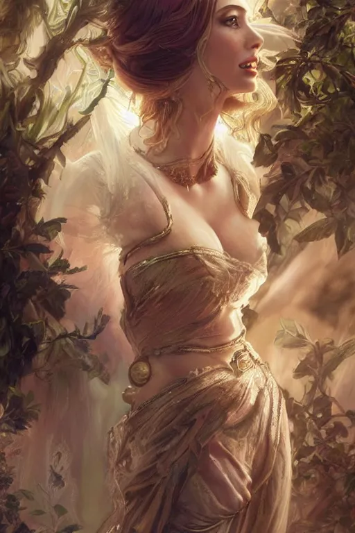 Image similar to ultra realistic illustration, a stunningly beautiful greek goddess of chaos played by christina hendricks and margot robbie and taylor swift and megan fox and emma stone and britney spears, intricate, elegant, highly detailed, digital painting, artstation, concept art, smooth, sharp focus, illustration, art by artgerm and greg rutkowski and alphonse mucha