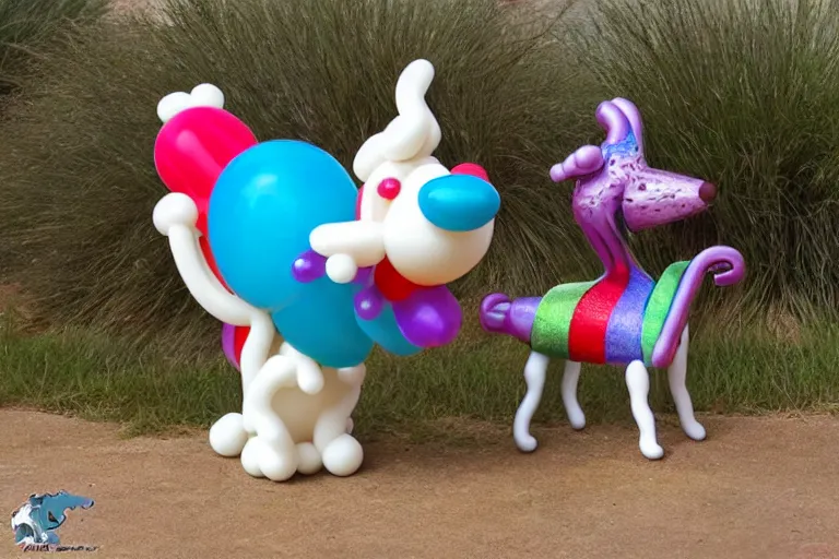 Prompt: a mix between balloon animal dog and ceramic warthog