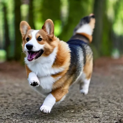 Image similar to A corgi running through trees by Paul Atreides