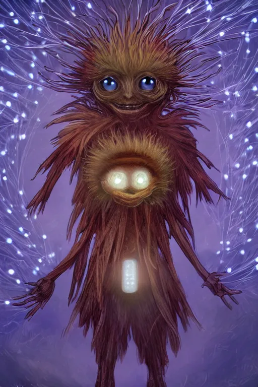 Prompt: a glowing humanoid figure dandelion monster with large glowing eyes, highly detailed, digital art, sharp focus, trending on art station, artichoke, anime art style