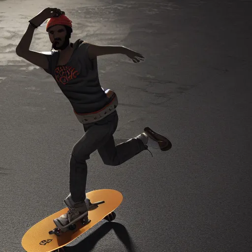 Image similar to chtulu riding a skateboard octane render 3d high resolution