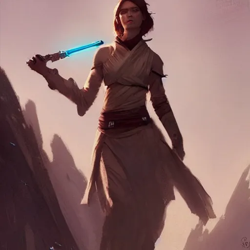 Image similar to beautiful female jedi, by greg rutkowski