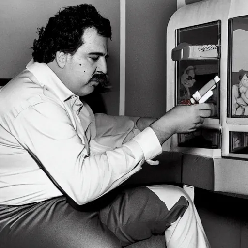 Prompt: Pablo Escobar smoking a joint in the middle of a McDonald’s playplace