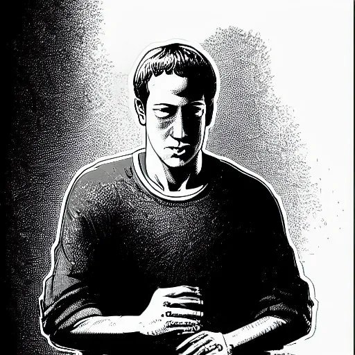 Prompt: franklin booth illustration of mark zuckerberg in the matrix