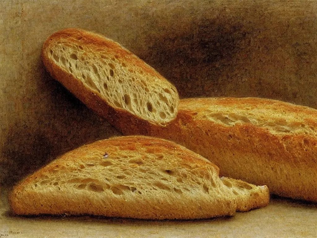 Image similar to bread baguette rotten and moldy. painting by henri fantin - latour