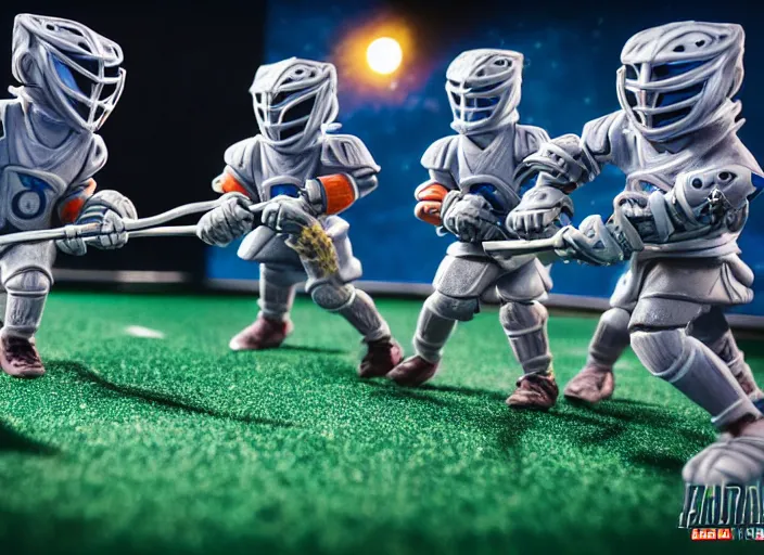 Image similar to photo of the lacrosse team playing intergalactic championship versus chitauri. Highly detailed 8k. Intricate. Sony a7r iv 55mm. Award winning.