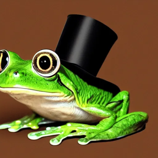 Image similar to a hyper realistic high definition photo of a frog wearing a top hat with a monocle, high definition, 4k, studio