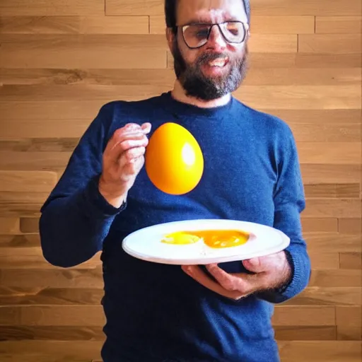 Image similar to the hungriest man in the world eating the world ’ s most delicious egg