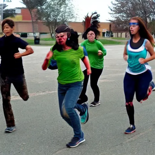 Image similar to teacher running from zombified students