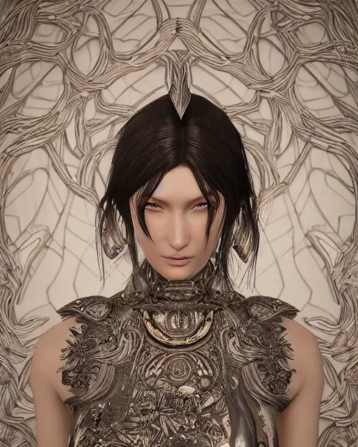 Image similar to a highly detailed metahuman 8 k close up render of bella hadid in takato yamamoto style trending on artstation made in unreal engine 4