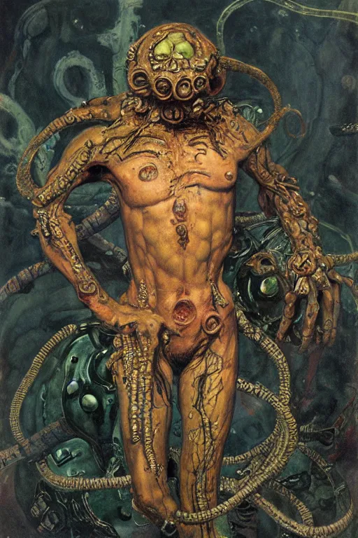 Image similar to full length portrait of poison angel octopoid brute, painted by lawrence alma tadema, zdzislaw beksinski, norman rockwell, jack kirby, tom lovell, alex malveda, greg staples, hand of fear, bbc, tv