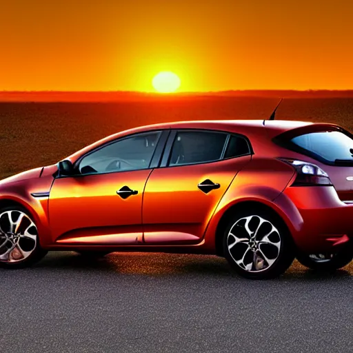 Image similar to a Renault Megane speeding during sunset