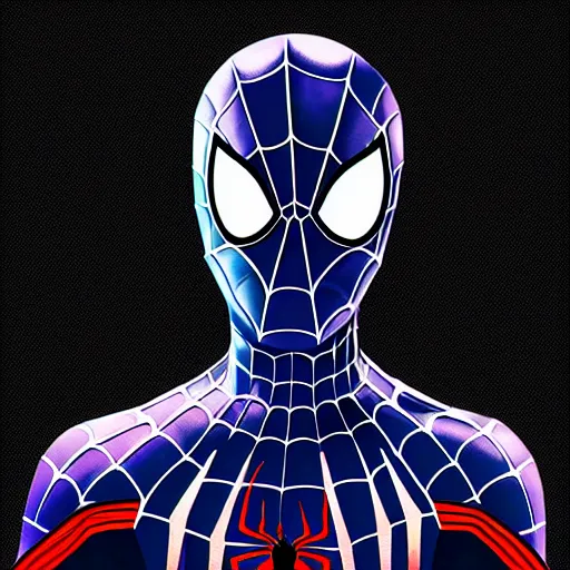 Image similar to portrait of tom holland's spider man, highly detailed, centered, solid color background, digital painting