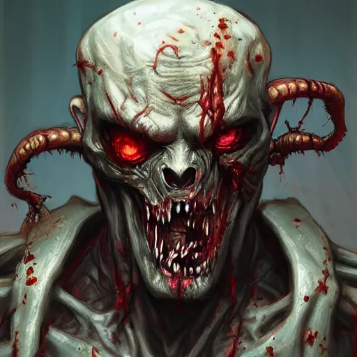 Image similar to zombie from doom eternal, front view, painted by stanley lau, painted by greg rutkowski, painted by stanley, artgerm, masterpiece, digital art, trending on arts