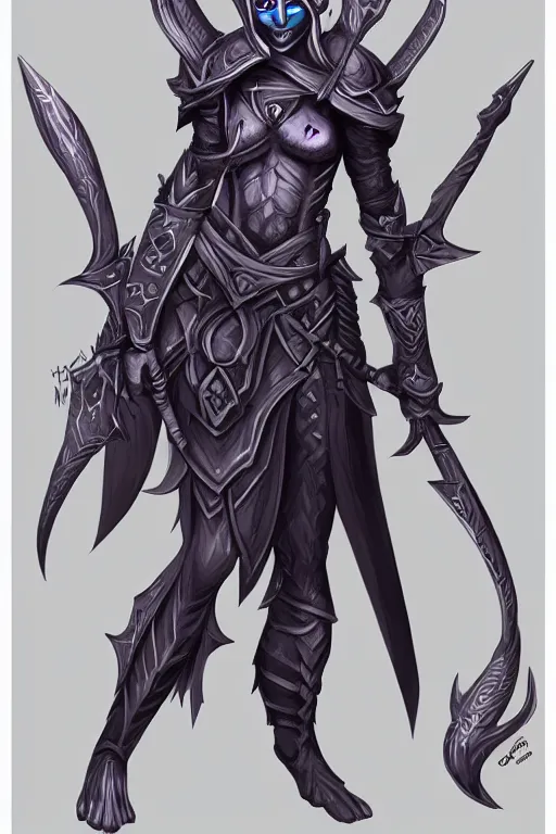 Image similar to a drow warrior, highly detailed, digital art, sharp focus, trending on art station, dungeons and dragons, anime art style