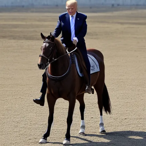 Prompt: joe biden and Donald trump riding a horse together