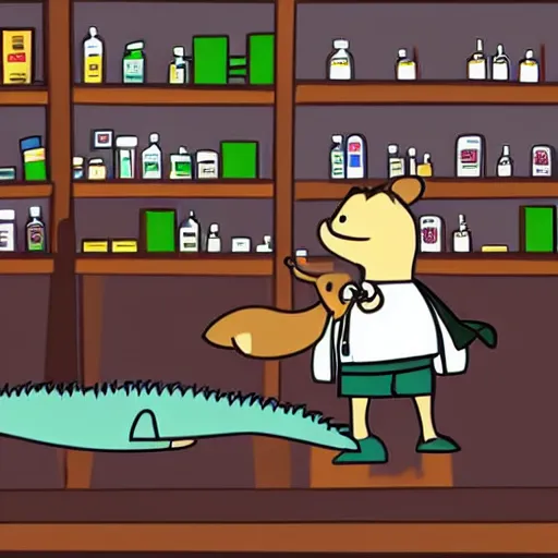 Prompt: A pharmacist fighting a platypus.