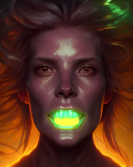 Prompt: portrait, bioluminescent creature, scifi horror, concept art, expressive, highly detailed, digital painting, cinematic lighting, hyperrealism, dark retrowave, art by stanley lau and artgerm and magali villeneuve and alphonse mucha, artstation, octane render, cgsociety