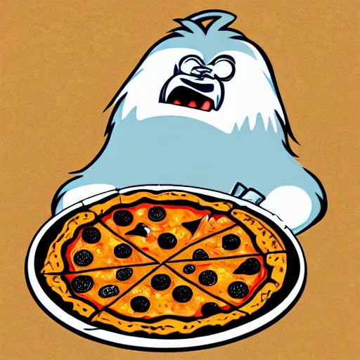 Image similar to friendly wizard yeti eating pizza