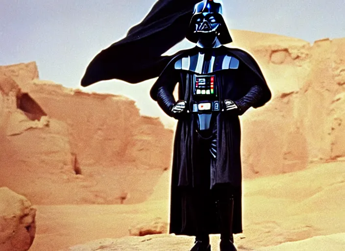 Image similar to a film still of darth vader in lawrence of arabia ( 1 9 6 2 ), technicolor