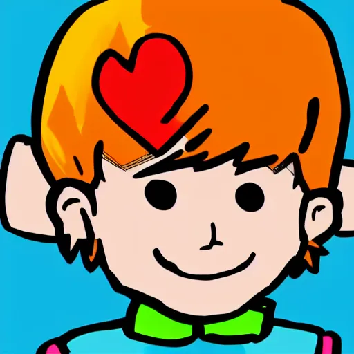 Prompt: boy cartoon character saying i love alex, high quality, making a heart sign with his hand, digital art,