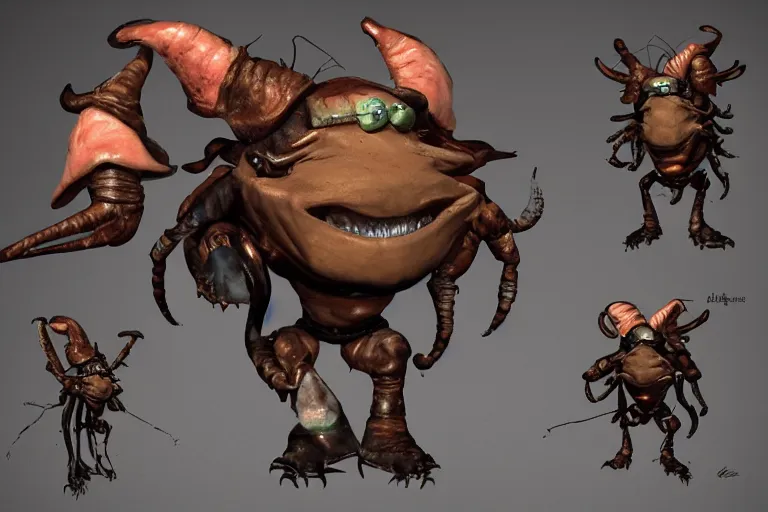 Prompt: cockroach character, securityguard, warhammer fantasy : : head torso legs : : horton hears a who : : artstation