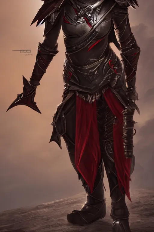 Image similar to female adventurer in tight full - body ebony leather armor of dunmer design with dark red cloth underneath with white porcelain crow mask, trending in artstation, establishing shot