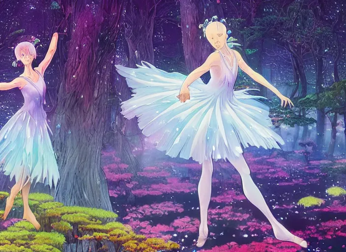 Image similar to jelly fungus forest ballerina, art by makoto shinkai and alan bean, yukito kishiro