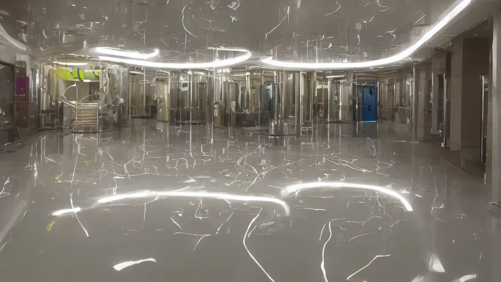 Prompt: biopunk lustrous lift floor in a bright lobby, iso 2 0 0