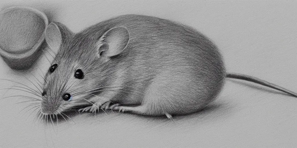 Prompt: realistic pencil drawing of a mouse, hiqh quality, trending on artstation