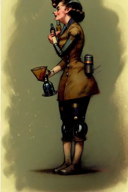 Prompt: ( ( ( ( ( 1 9 5 0 s retro future robot android west world bar maid. muted colors. ) ) ) ) ) by jean - baptiste monge!!!!!!!!!!!!!!!!!!!!!!!!!!!!!!