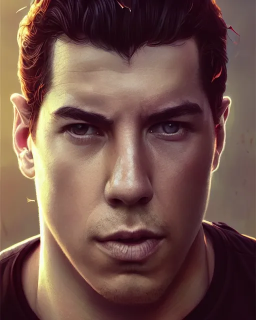 Image similar to highly detailed vfx portrait of a ferocious actor mario casas, stephen bliss, unreal engine, greg rutkowski, loish, rhads, beeple, makoto shinkai and lois van baarle, ilya kuvshinov, rossdraws, tom bagshaw, alphonse mucha, global illumination, detailed and intricate environment