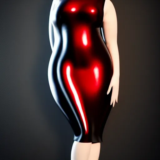 Image similar to a curvy pale hot goth young woman wearing an elegant modest tight shiny red-silver-black striped latex high-neck dress, cgsociety, photorealistic, sublime-cool-hyperadvanced-dark ambience, 16k, smooth, sharp focus, trending on ArtStation, volumetric lighting, fully clothed, thin waist