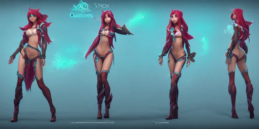 Image similar to Character sheet of gorgeous ocean song katarina (League of Legends). 3d render, octane render, game art, realistic, highly detailed, trending on artstation, 4k, trending on artstation, pixar, cgsociety, unreal engine 5, redshift render, trending on artstation, blender, behance, cg